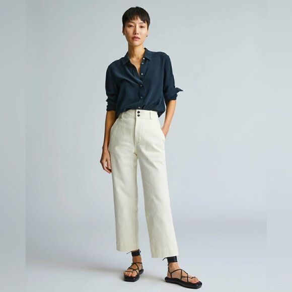 Everlane NWT High Rise Wide Leg Straight Crop Organic Cotton Minimalist Pant 14 - Picture 1 of 15